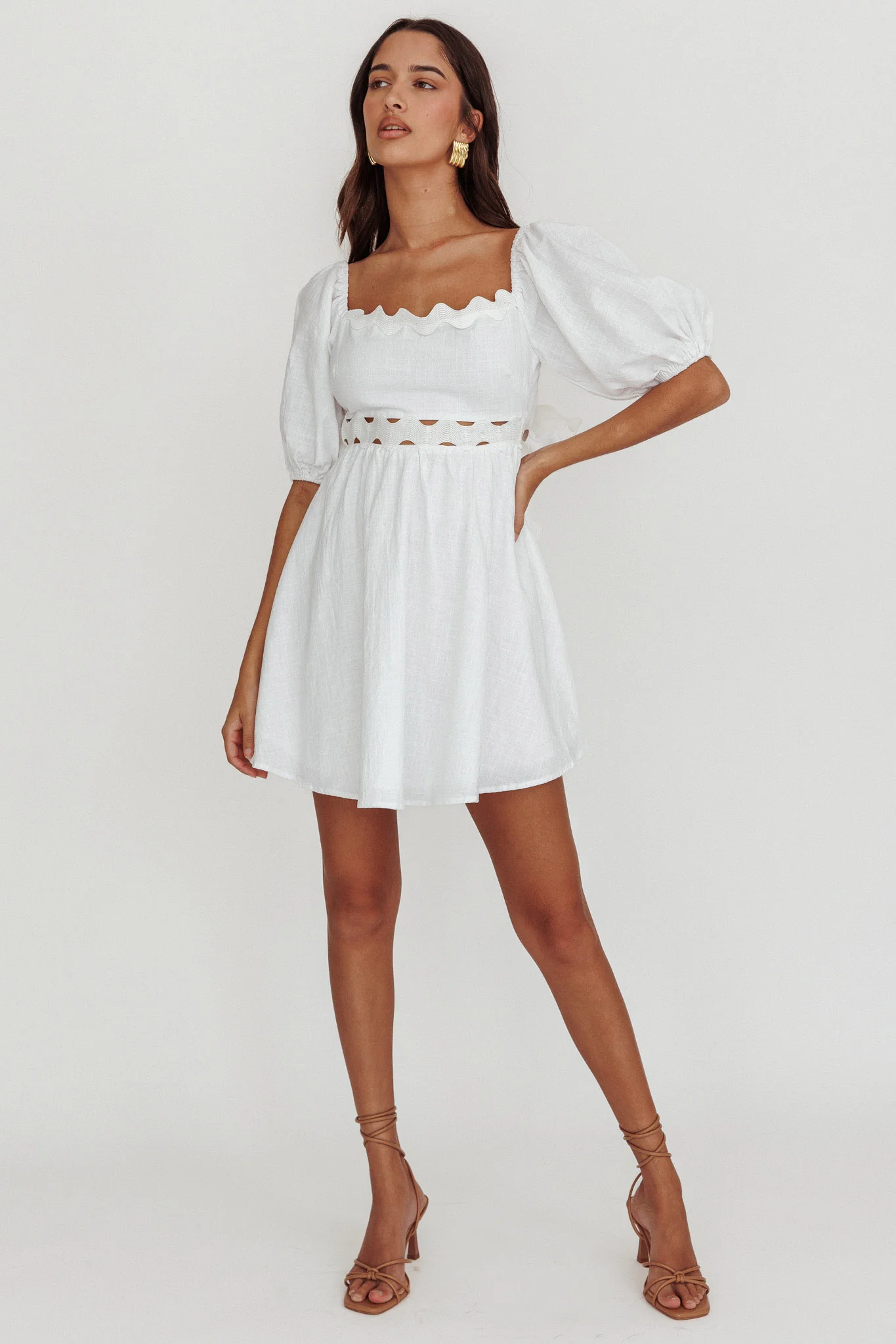 Akali Puff Sleeve A-line Mini Dress White - Image 2