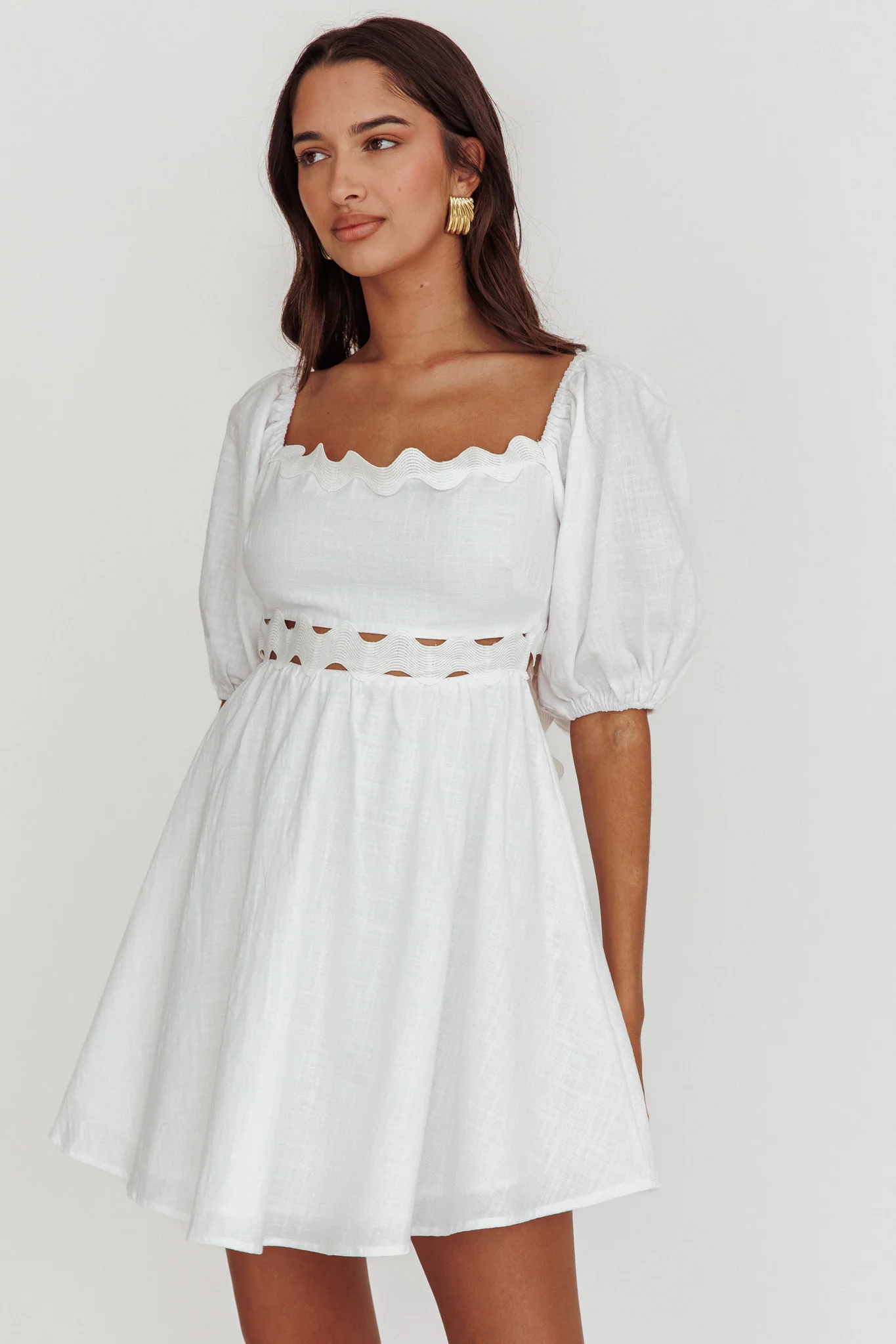 Akali Puff Sleeve A-line Mini Dress White - Image 5
