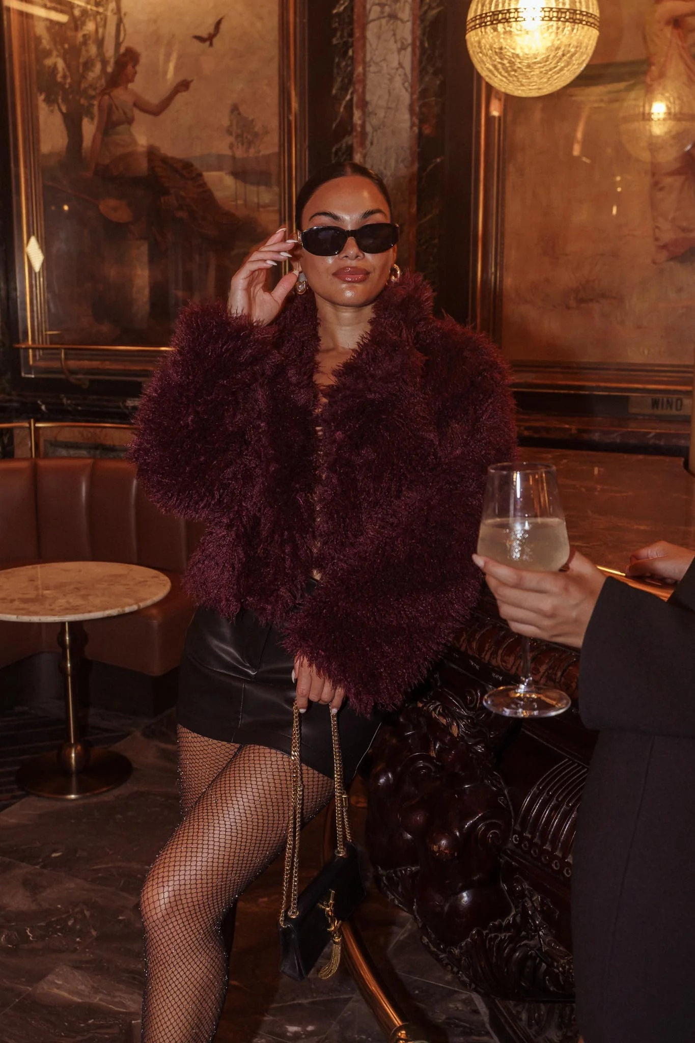 Aland Fuzzy Faux Fur Jacket Wine - Image 2