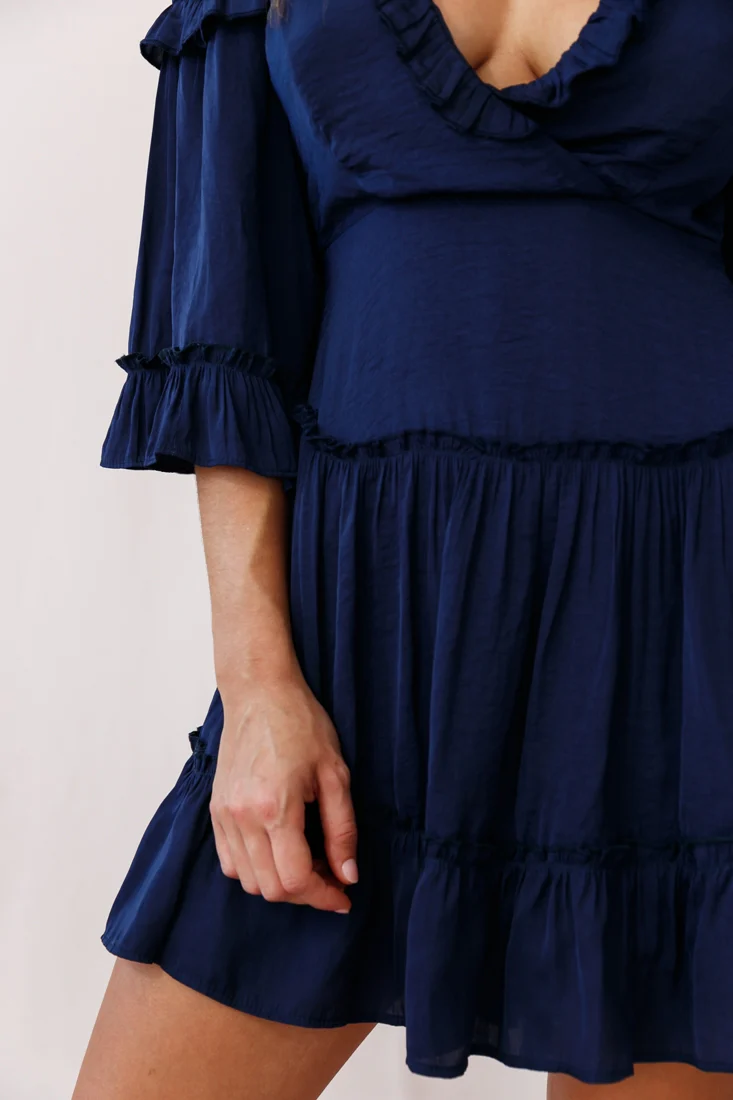 Albany Bell Sleeve Frill Dress Navy - Image 4