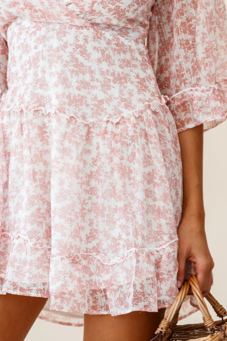 Albany Lace Up Back Frill Dress Tiny Floral Print Pink - Image 6