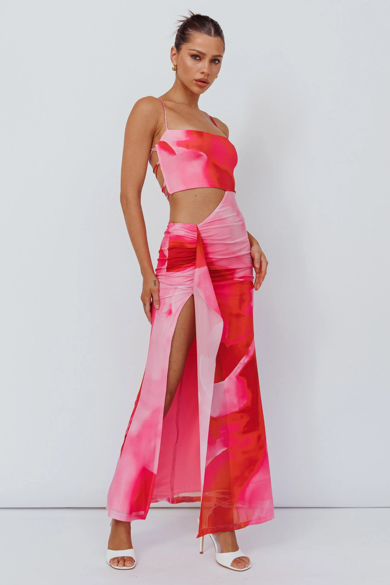 Alejandre Cut-Out Tied Maxi Dress Print Pink - Image 3