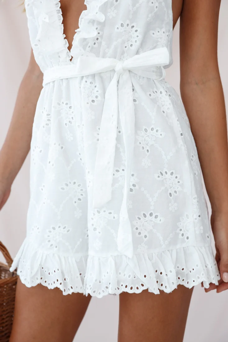 Alessandra Frill Halterneck Broderie Anglaise Romper White - Image 4