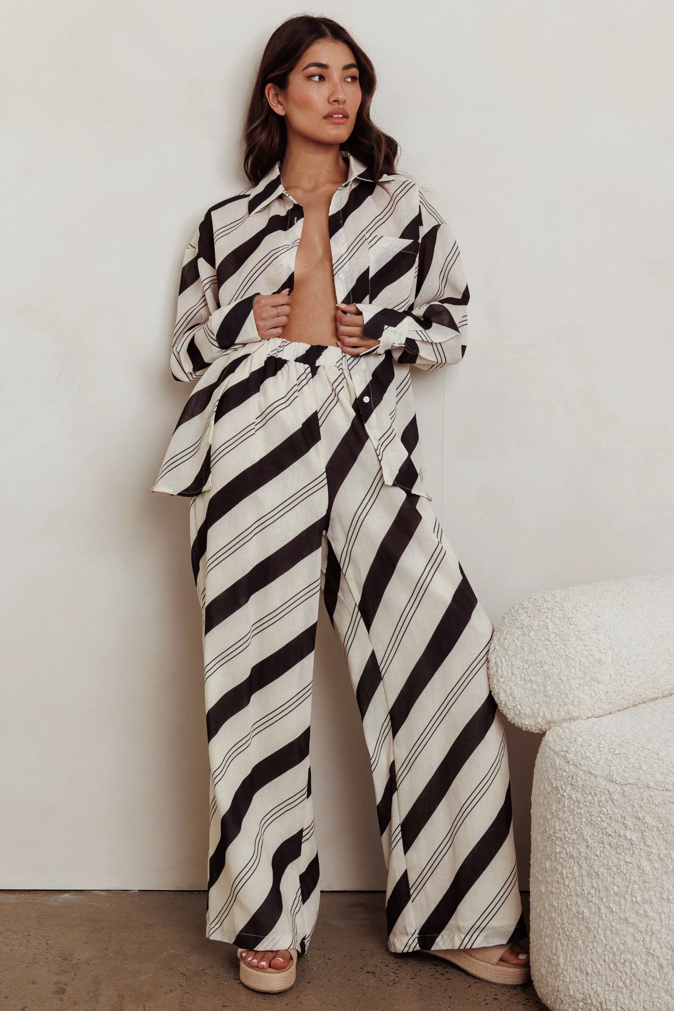 Alex Elastic Waist Striped Print Pant Black/Cream - Image 3