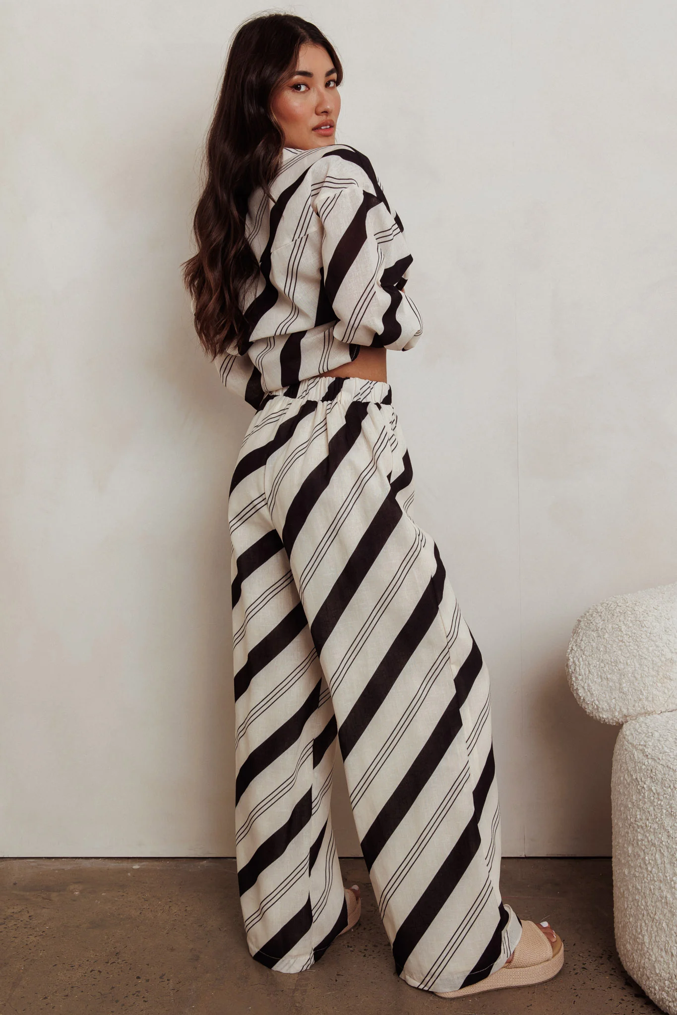 Alex Elastic Waist Striped Print Pant Black/Cream - Image 4
