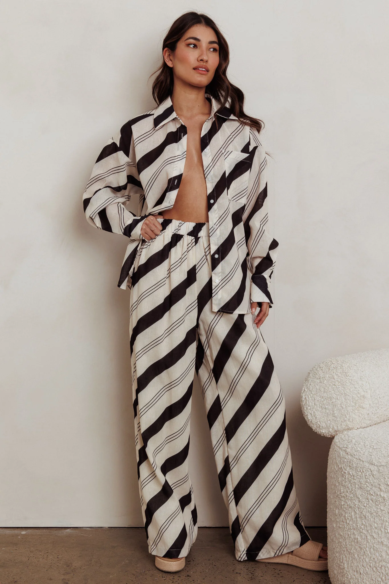 Alex Elastic Waist Striped Print Pant Black/Cream - Image 5