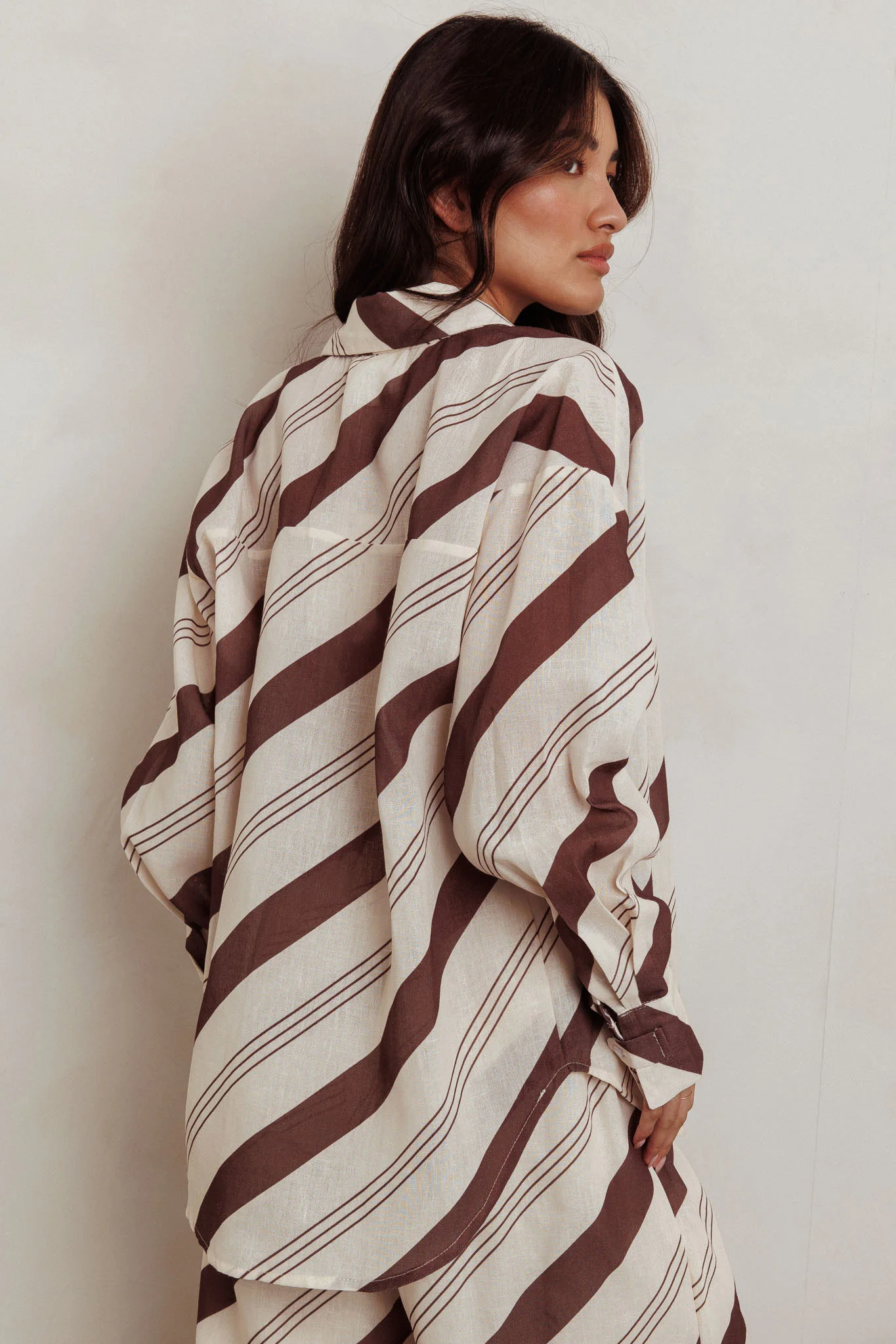 Alex Long Sleeve Striped Print Shirt Cream/Cacao - Image 3
