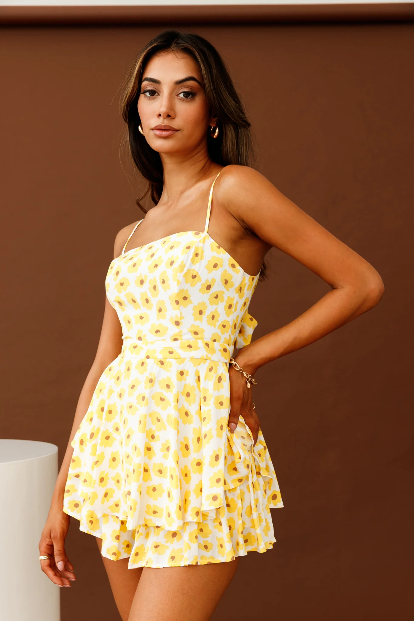 Alexandria Square Neckline Tie Back Romper Sunflower Print Yellow - Image 6