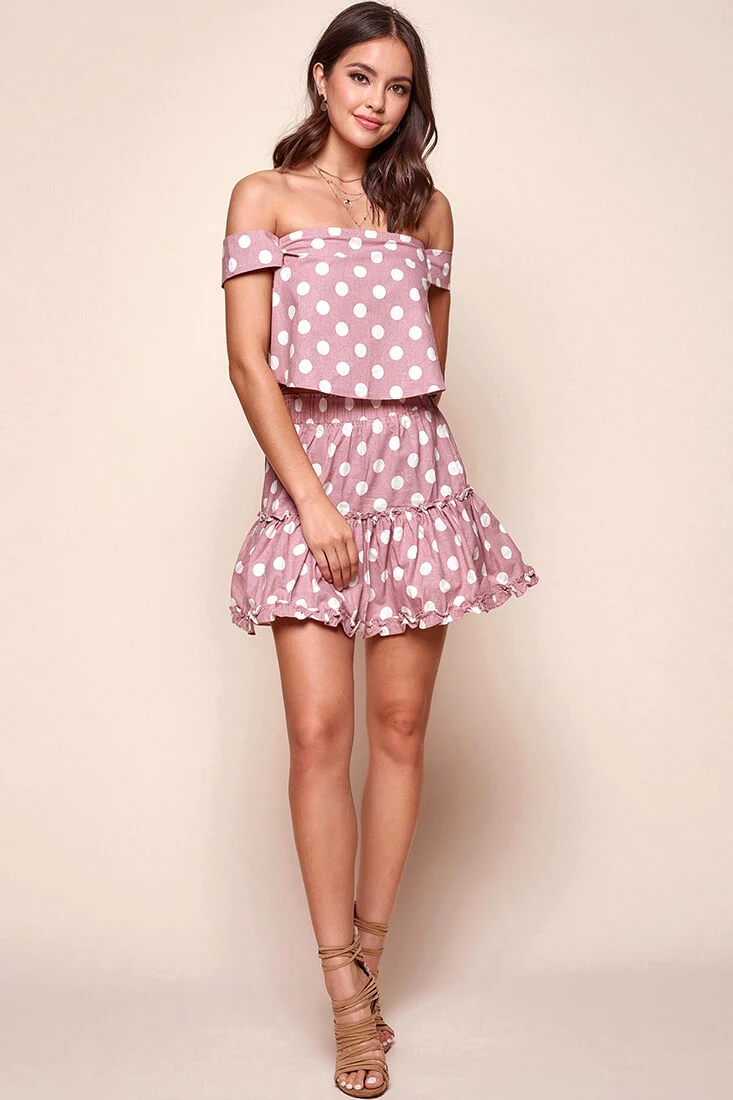 Alexi Polka Dot Mini Skirt Blush Pink - Image 2
