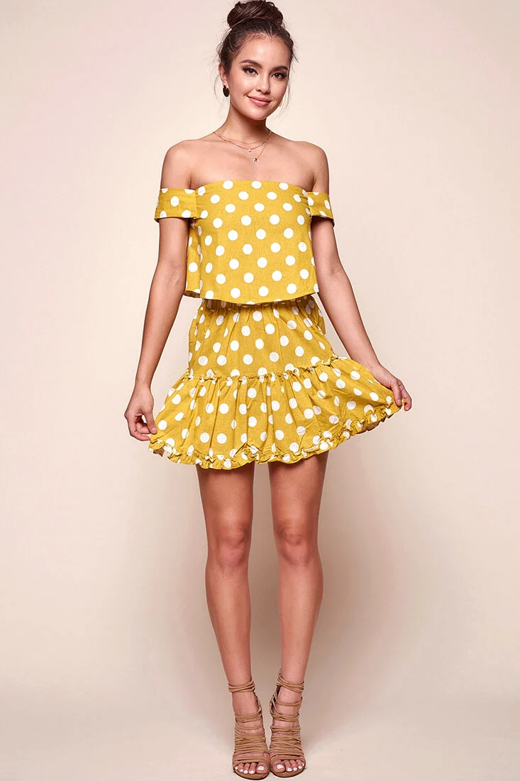 Alexi Polka Dot Mini Skirt Yellow Mustard - Image 2
