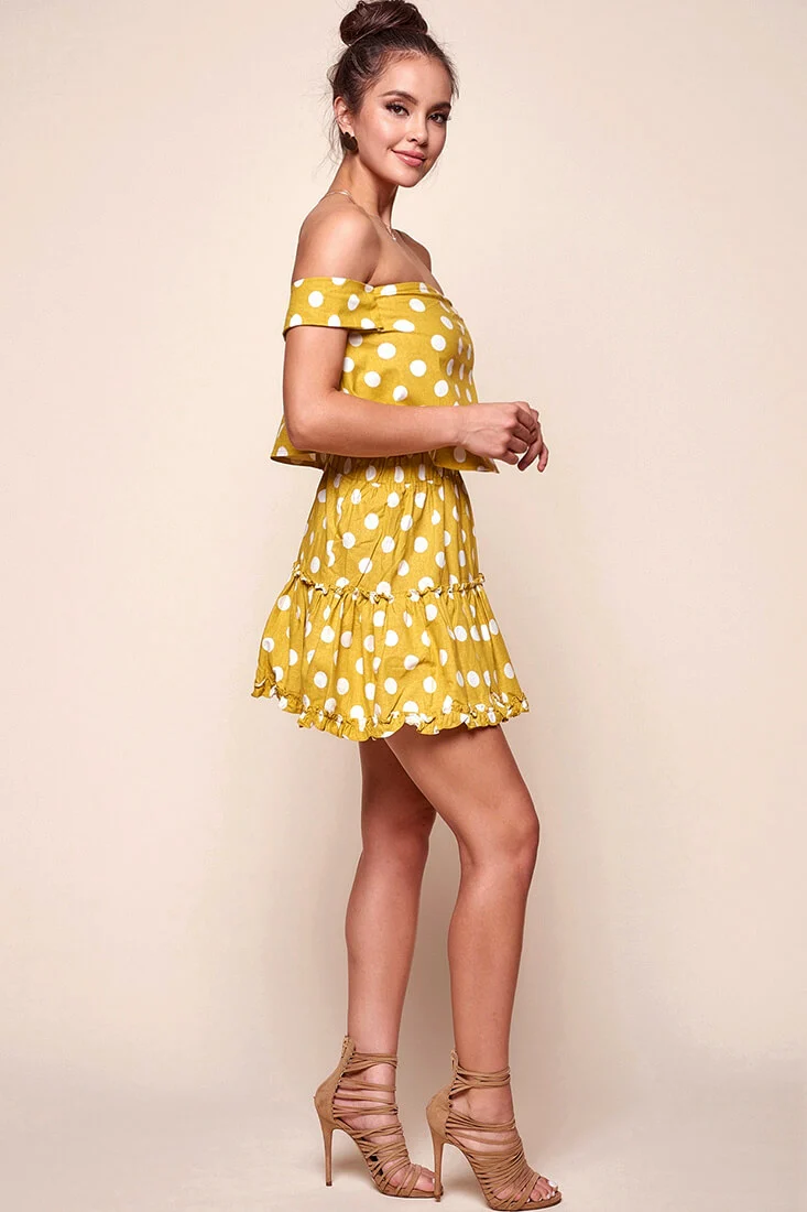 Alexi Polka Dot Mini Skirt Yellow Mustard - Image 3