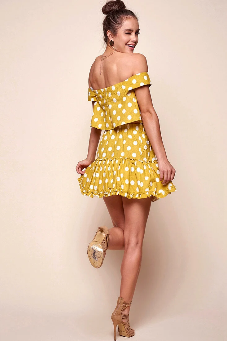 Alexi Polka Dot Mini Skirt Yellow Mustard - Image 5