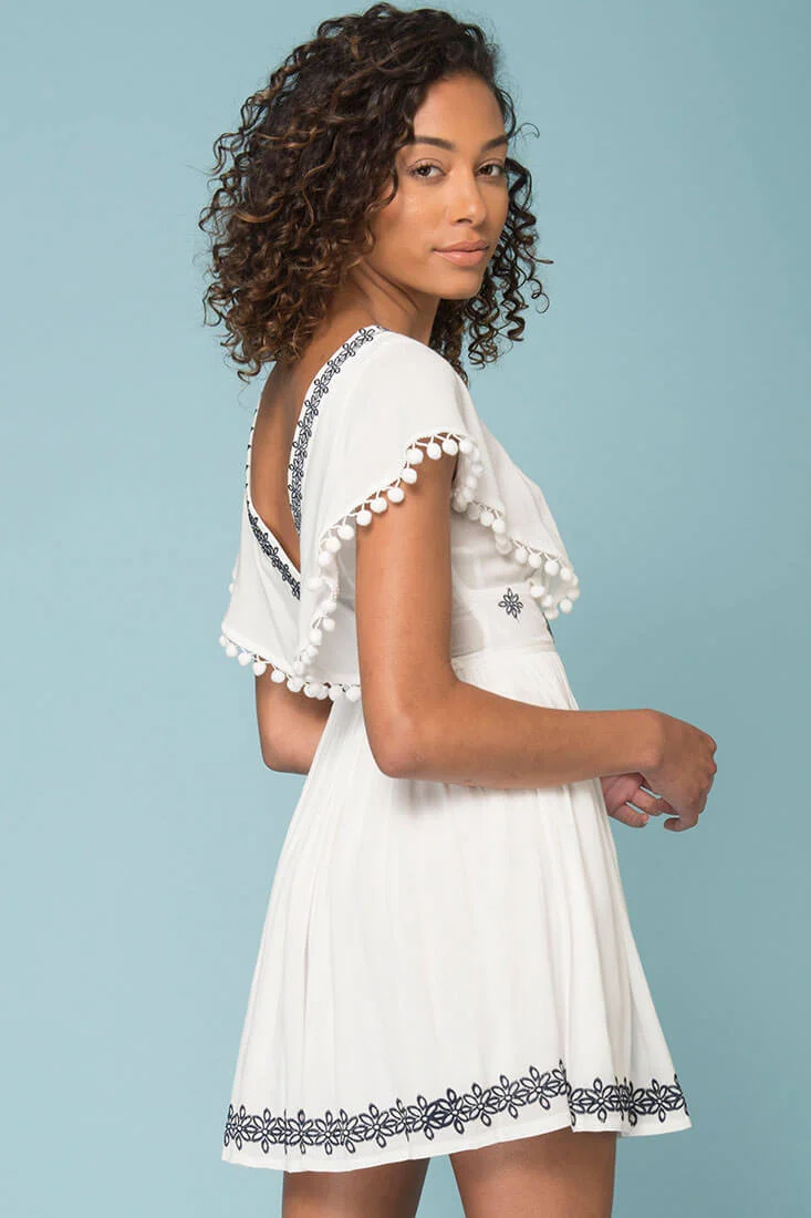 Alexis Pom Pom Dress White - Image 3