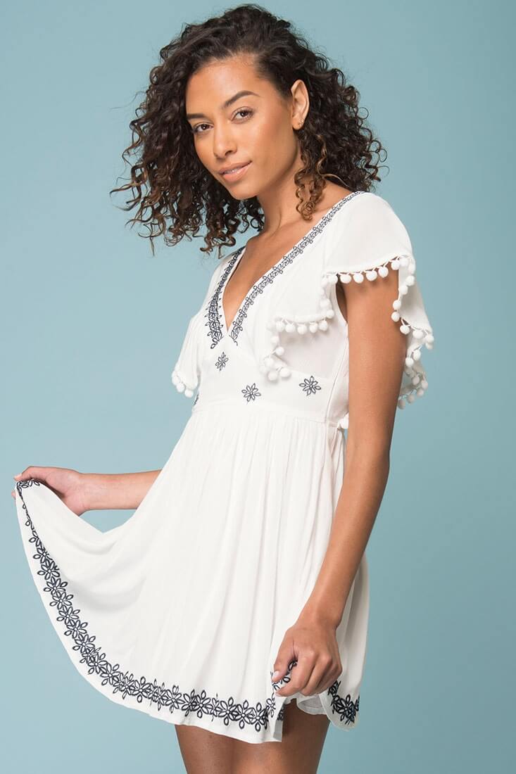 Alexis Pom Pom Dress White - Image 4