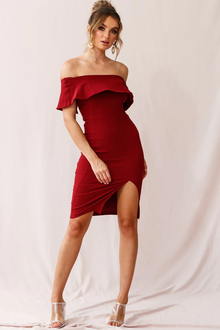 Alina Elegant Bodycon Dress Red Wine - Image 2