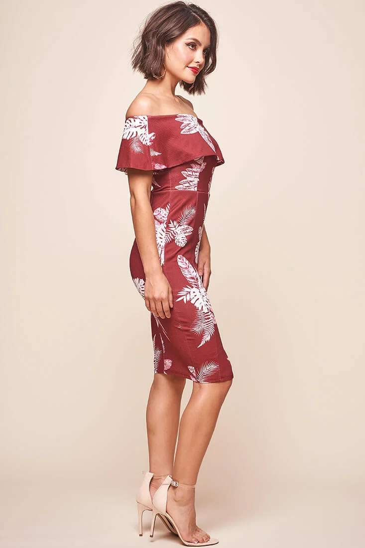 Alina Tiered Off Shoulder Dress Wine Base - Image 3