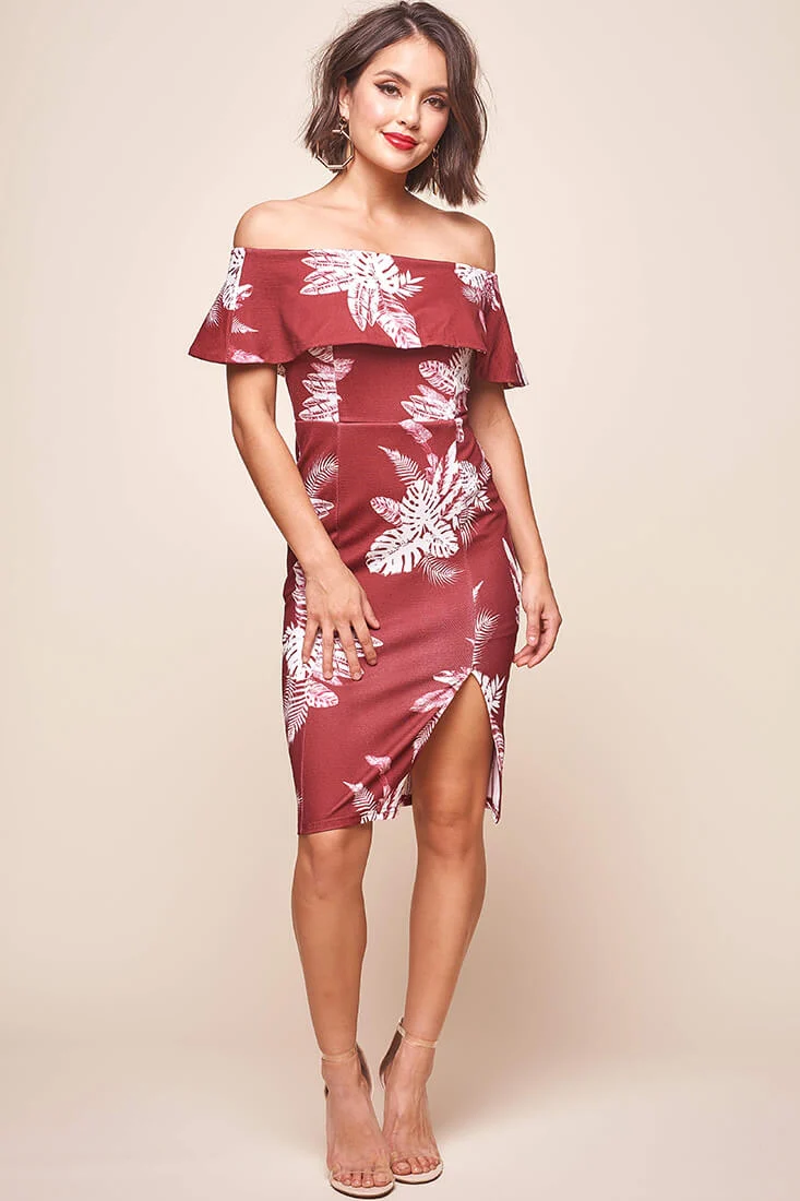 Alina Tiered Off Shoulder Dress Wine Base - Image 6
