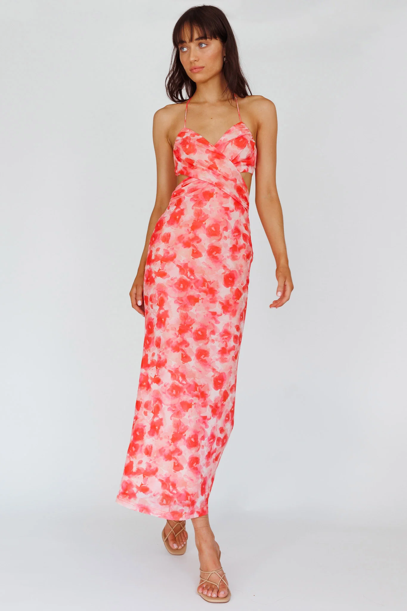 Alivia Tied Back Maxi Dress Floral Red - Image 3