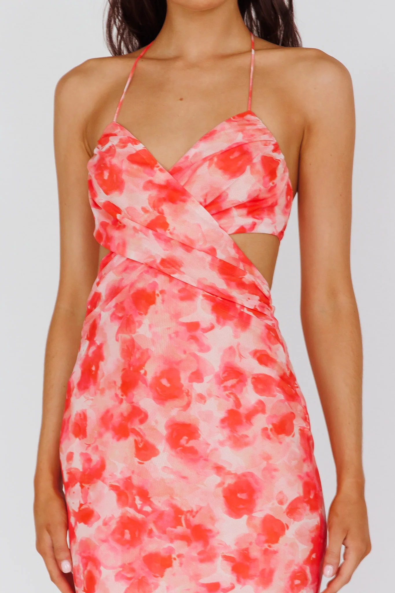 Alivia Tied Back Maxi Dress Floral Red - Image 4