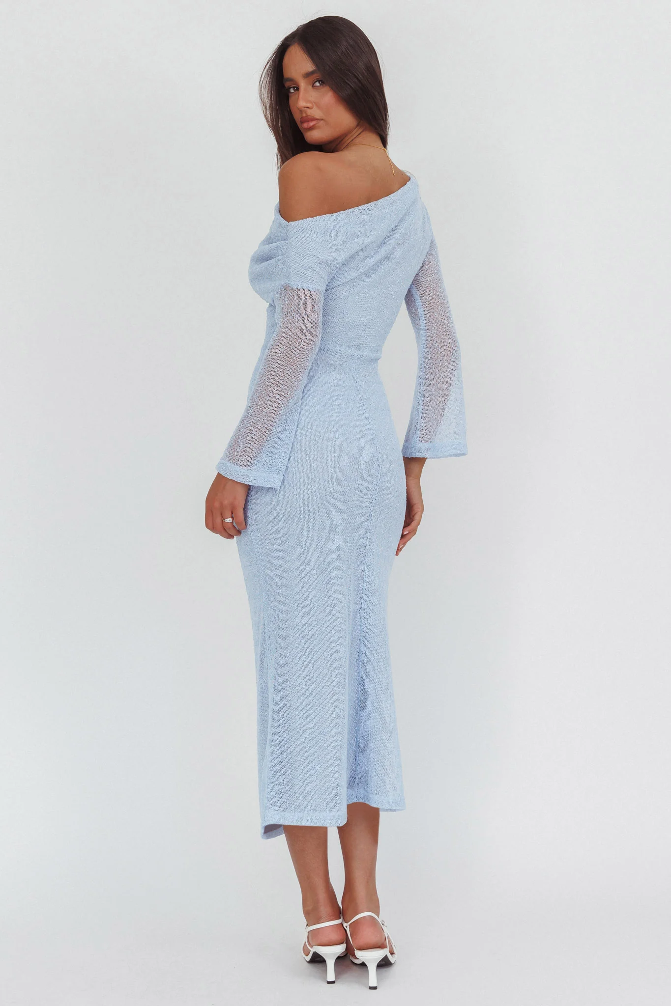 Alivya Asymmetric Neckline Knit Maxi Dress Blue - Image 3