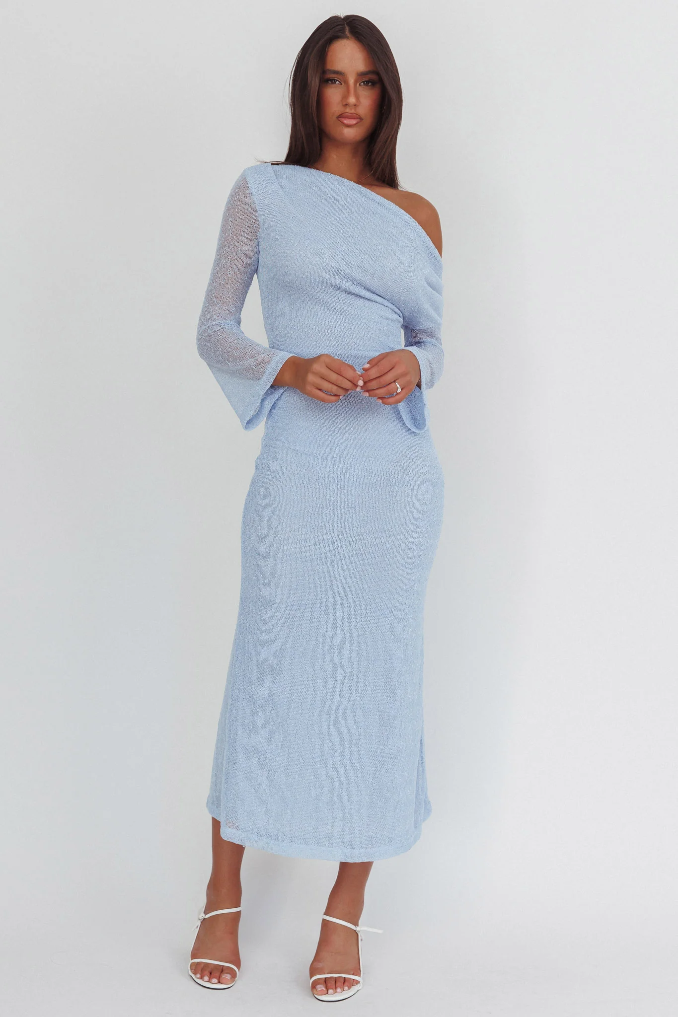 Alivya Asymmetric Neckline Knit Maxi Dress Blue - Image 5