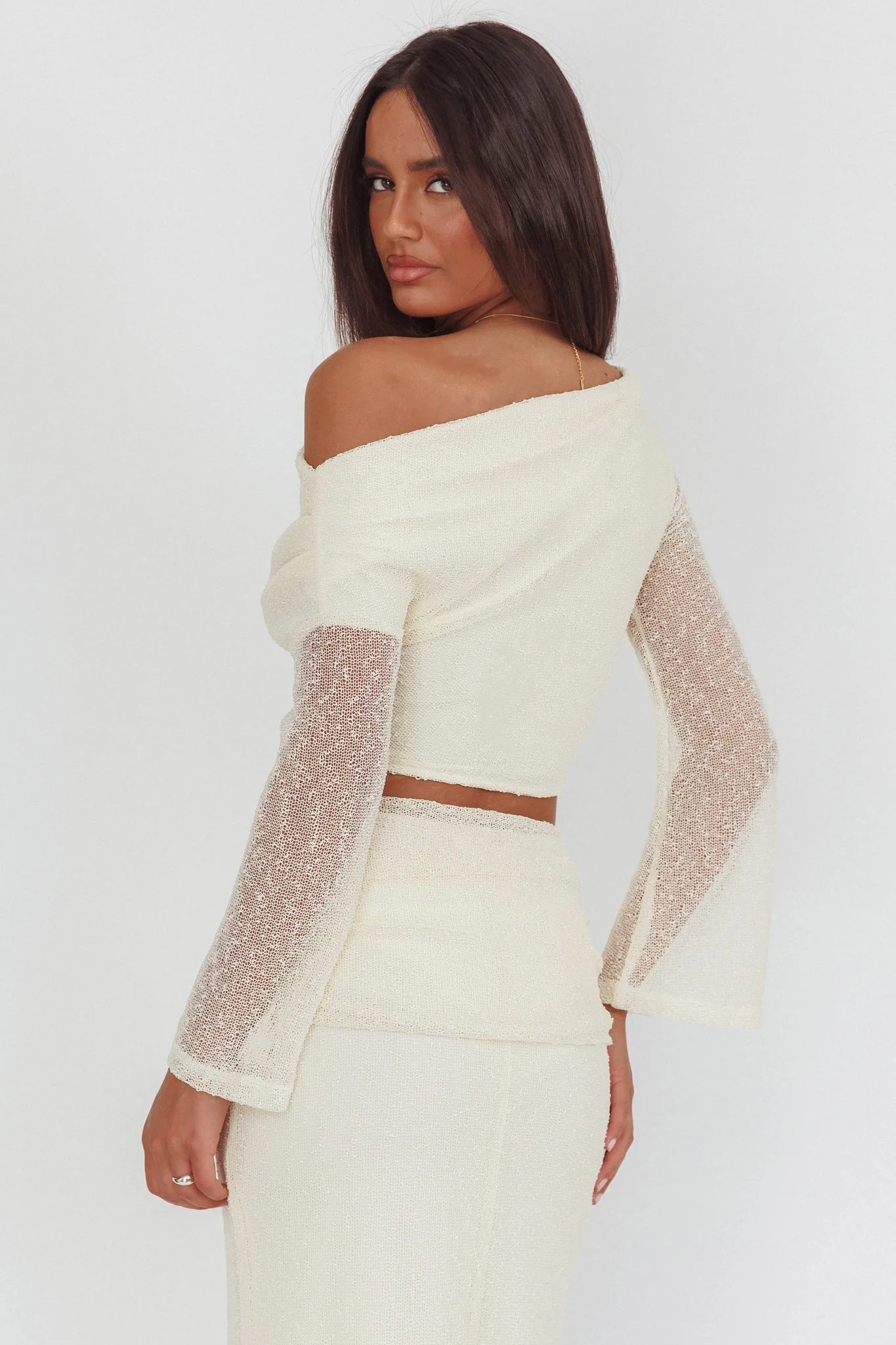 Alivya Asymmetric Shoulder Crop Top Butter - Image 2
