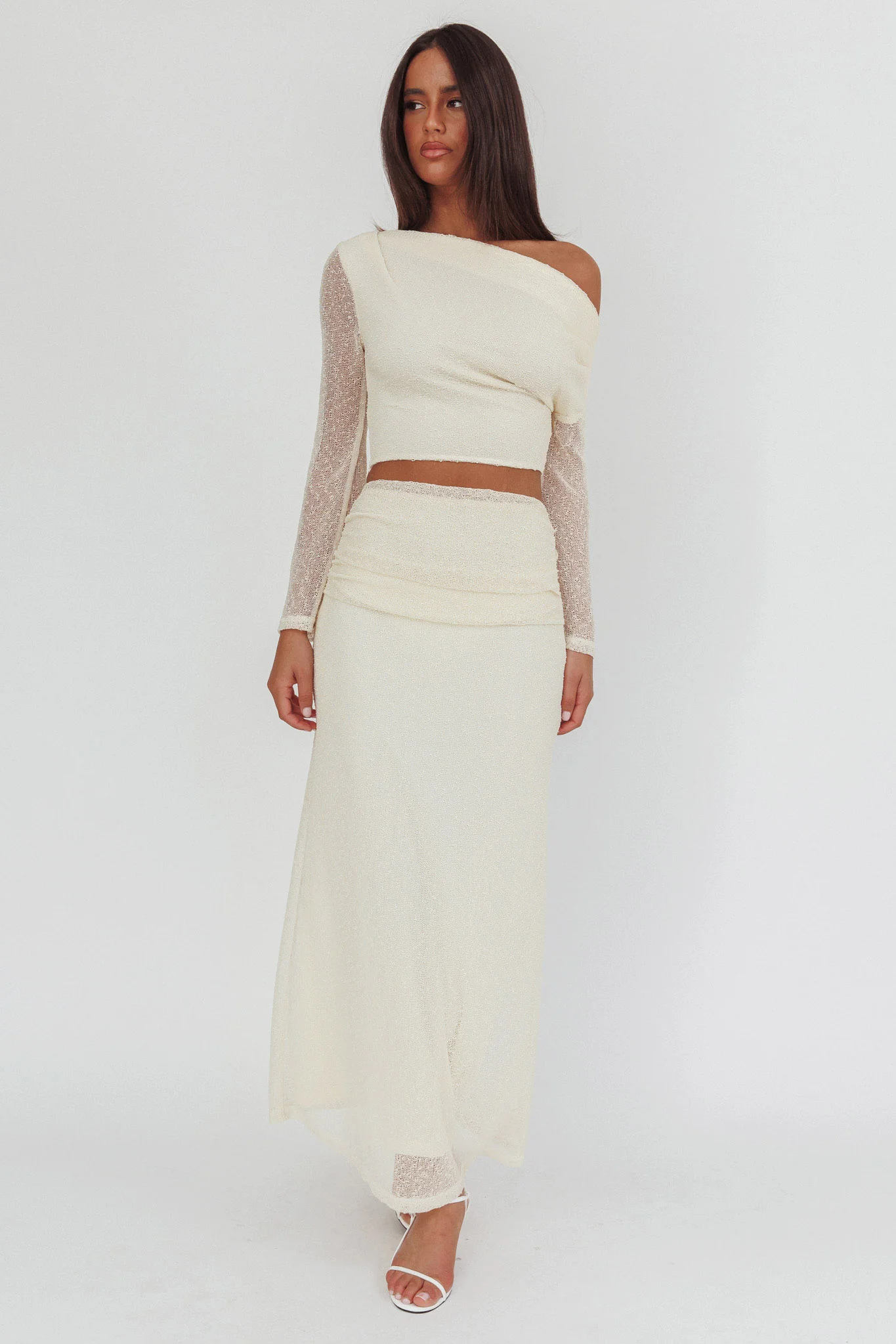 Alivya Ruched Side Maxi Skirt Butter - Image 4