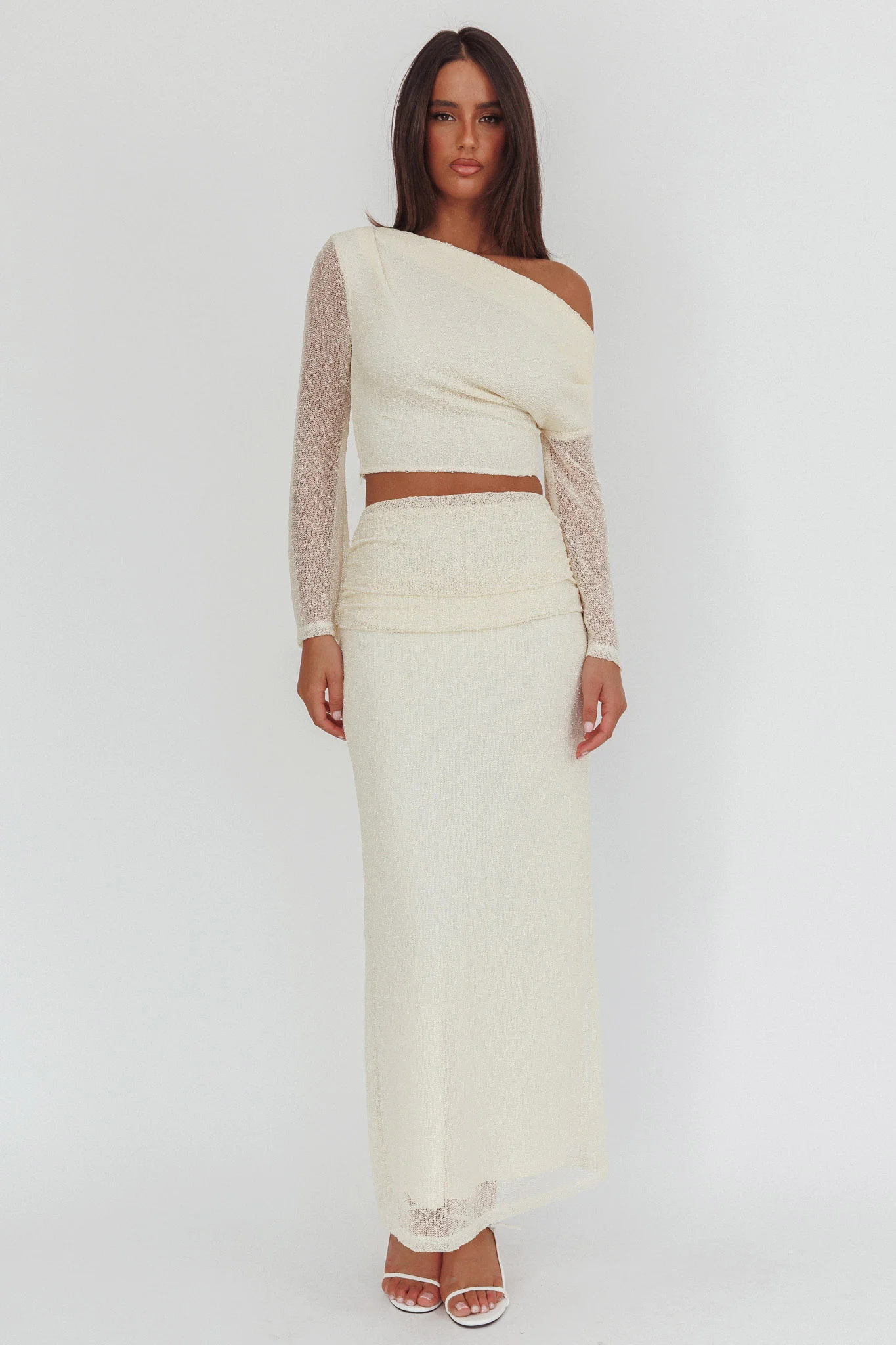 Alivya Ruched Side Maxi Skirt Butter - Image 5