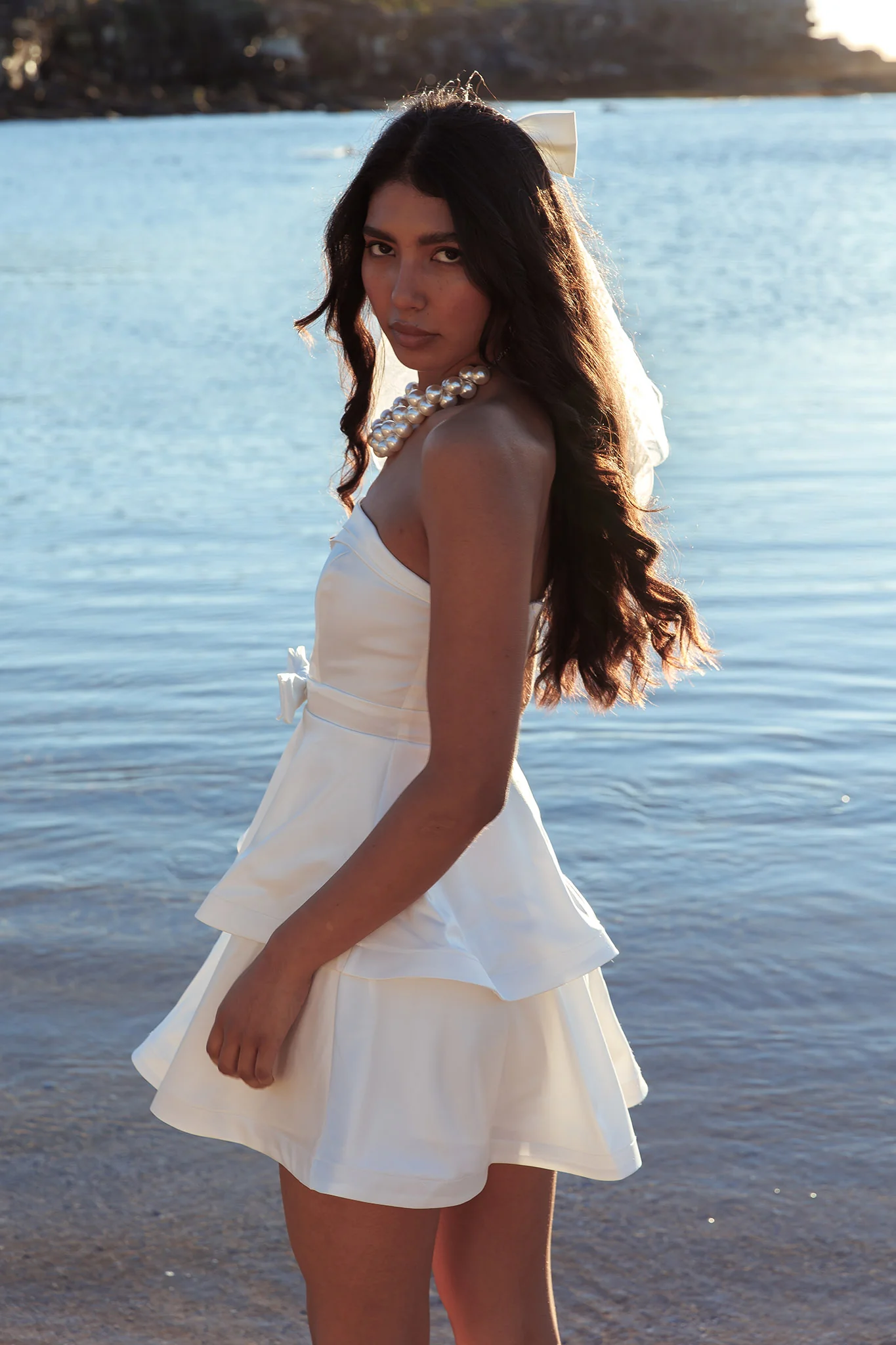 Alix Strapless Tiered Ruffle Mini Dress White - Image 3