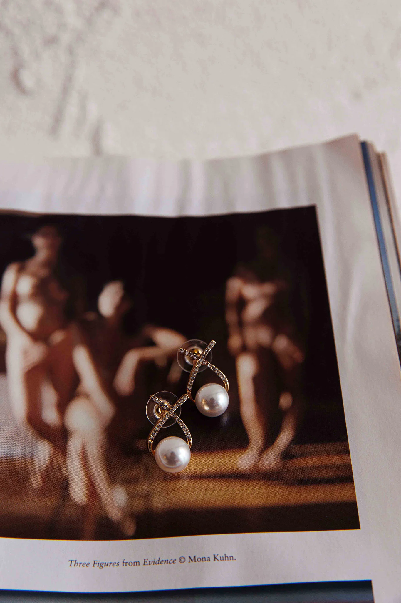 Aliyah Diamante X Pearl Earrings Gold - Image 2