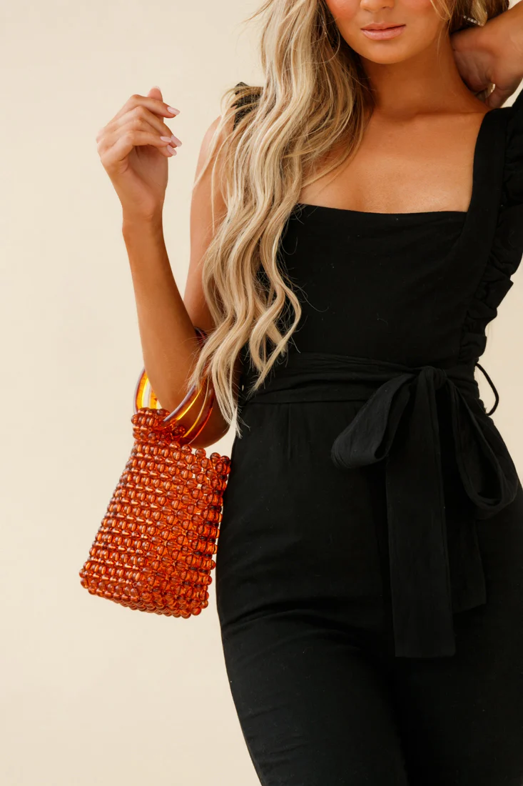 All For Love Square Neckline Ruffle Strap Jumpsuit Black - Image 4