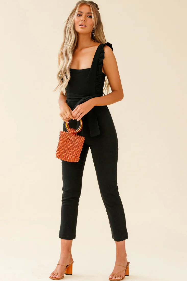 All For Love Square Neckline Ruffle Strap Jumpsuit Black - Image 6