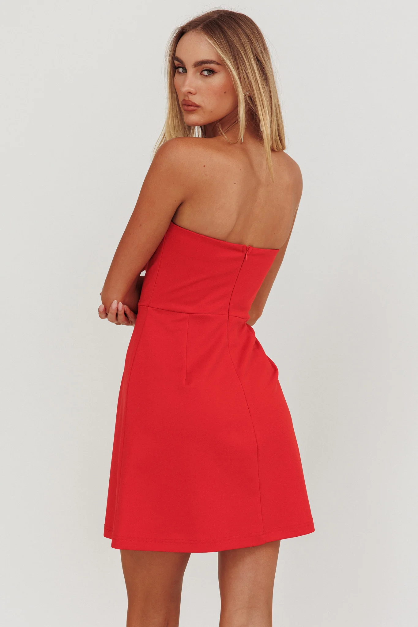 All For You Bow Strapless Mini Dress Red - Image 3