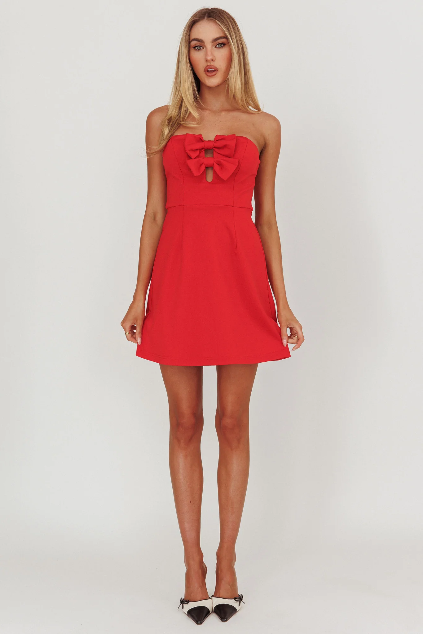 All For You Bow Strapless Mini Dress Red - Image 4