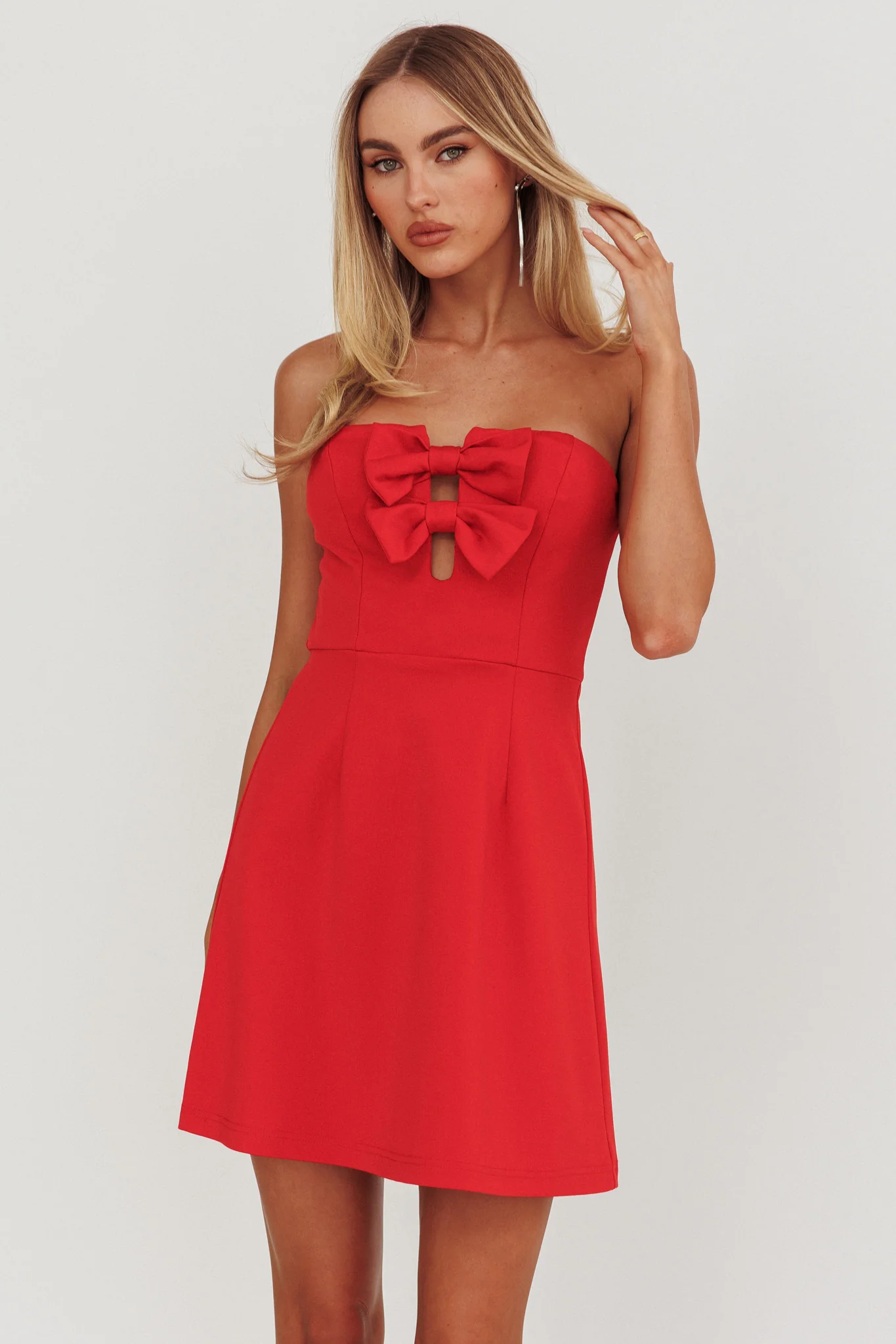 All For You Bow Strapless Mini Dress Red - Image 6