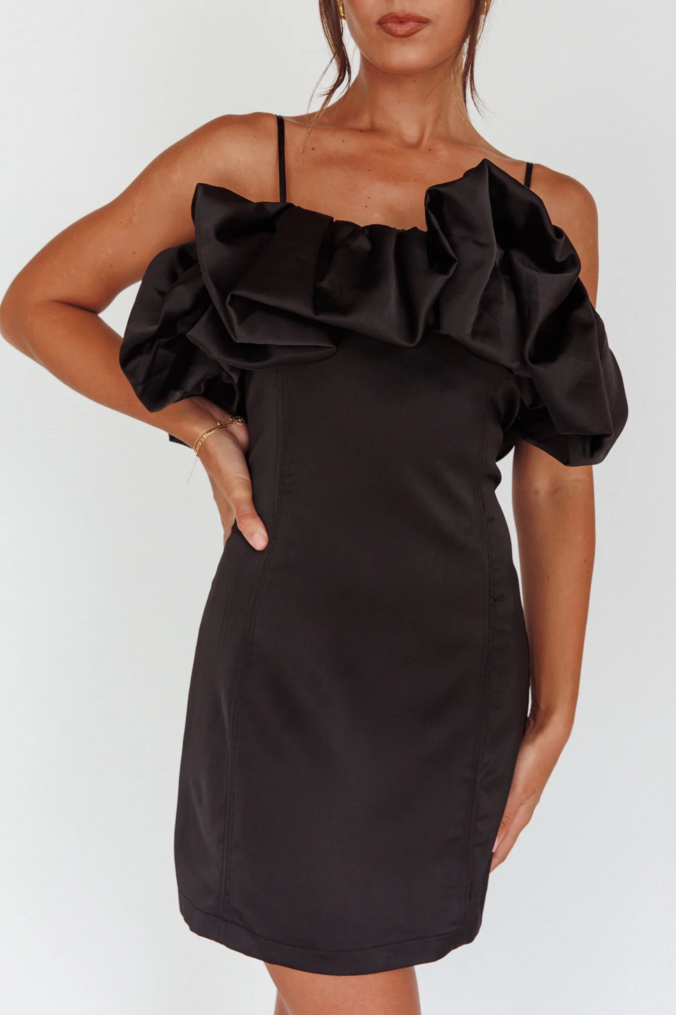 All The Drama Bubble Neckline Mini Dress Black - Image 4