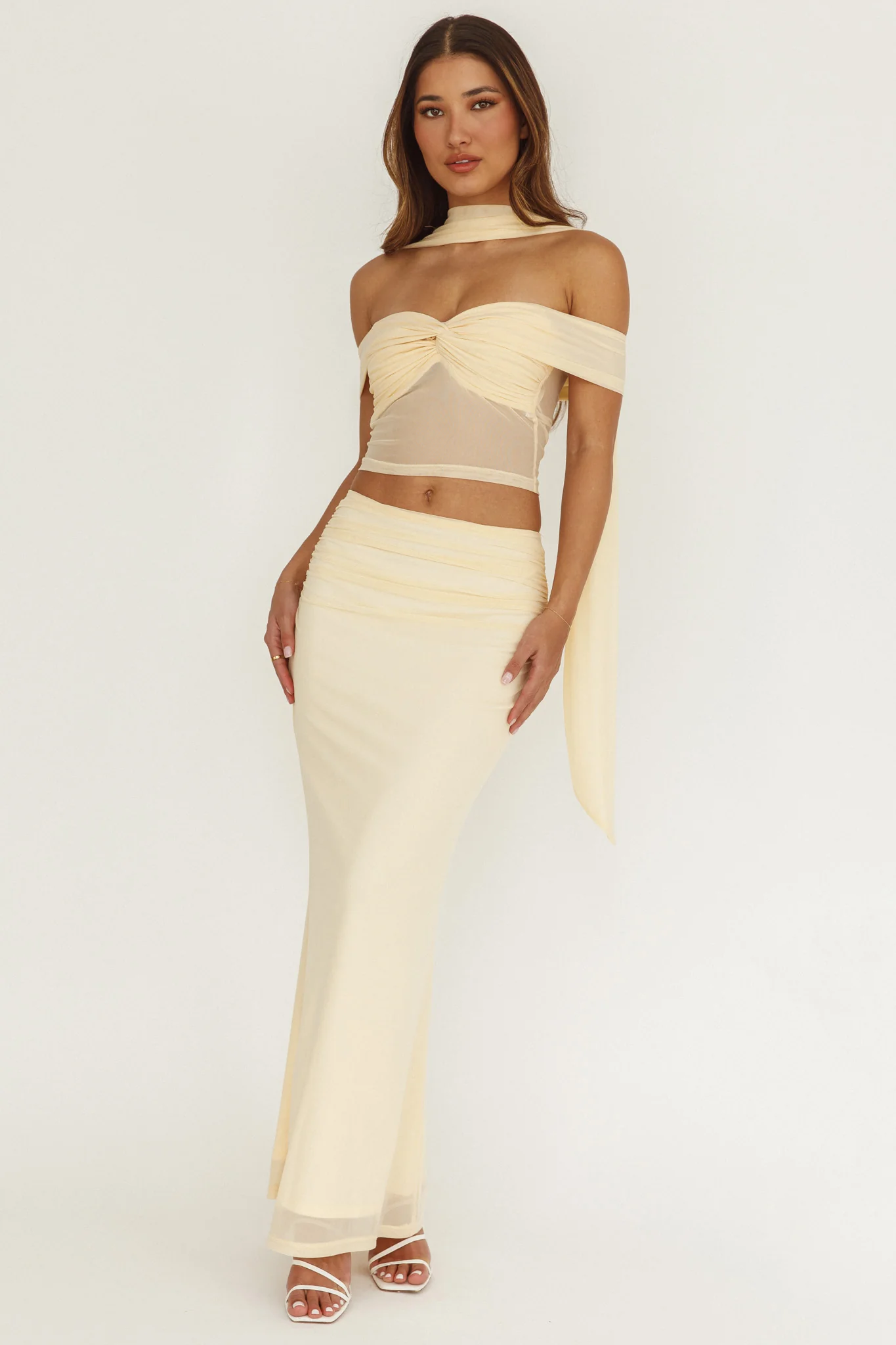 All The Lights Off-Shoulder Crop Top Cream - Image 4