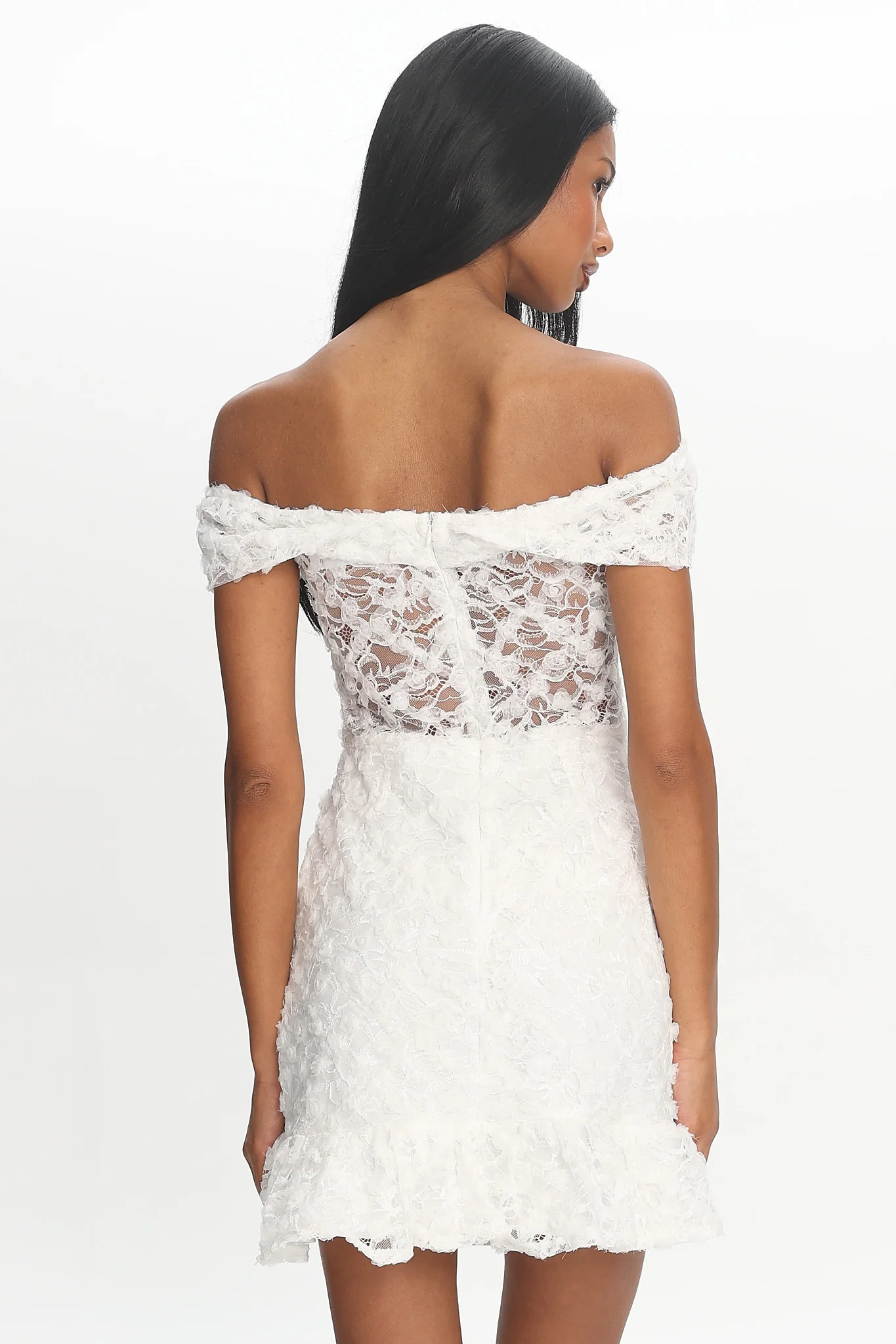 All The Lights Off-Shoulder Lace Mini Dress White - Image 4