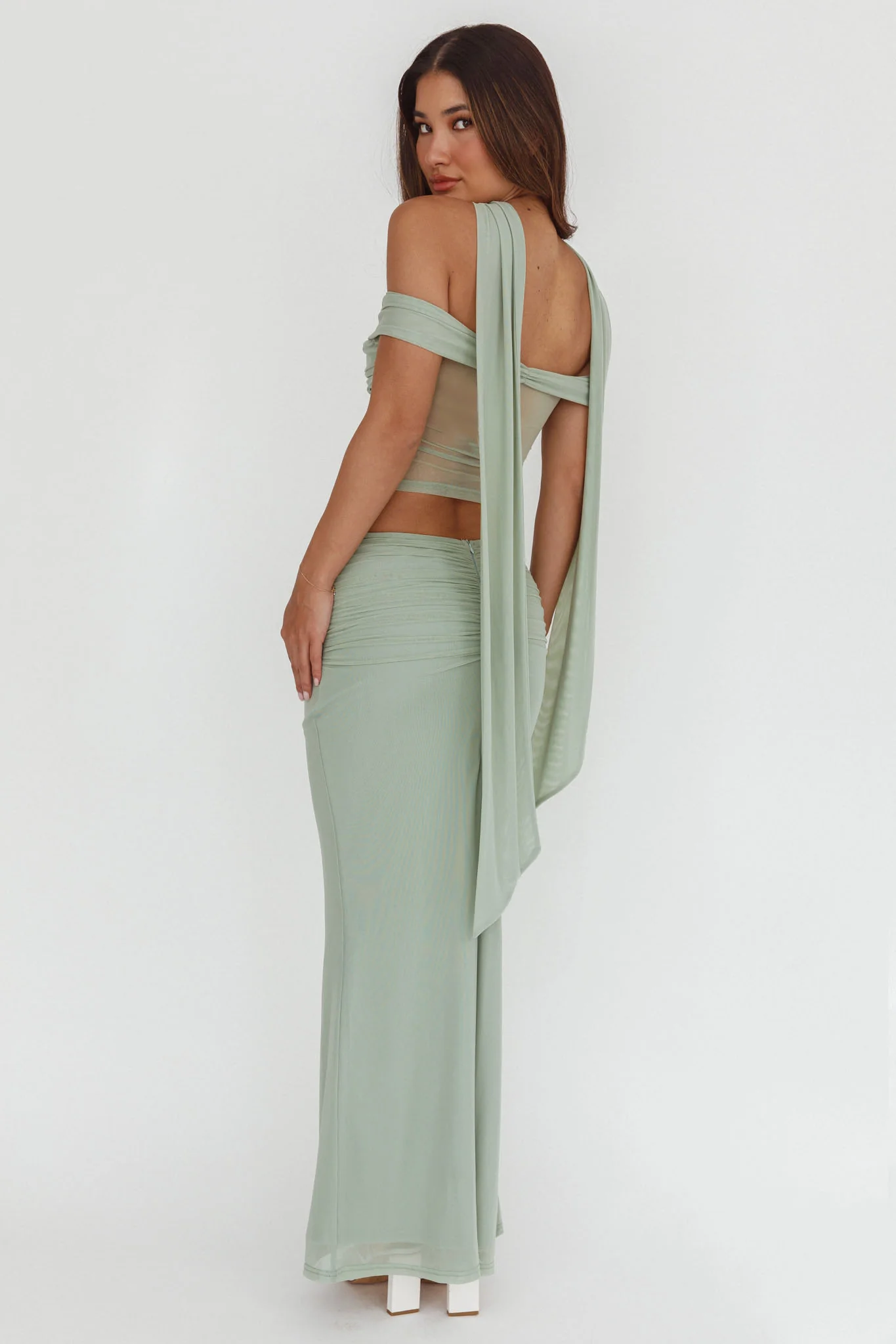 All The Lights Ruched Midi Skirt Sage - Image 2