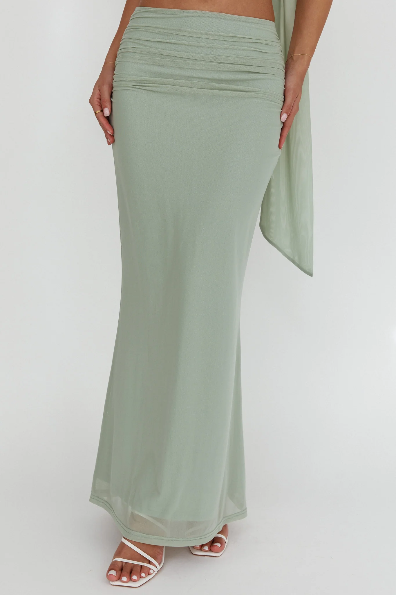 All The Lights Ruched Midi Skirt Sage - Image 3