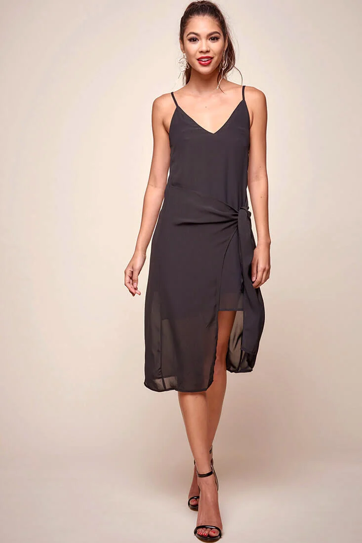 Allyson Waist Tie Slip Dress Black - Image 2