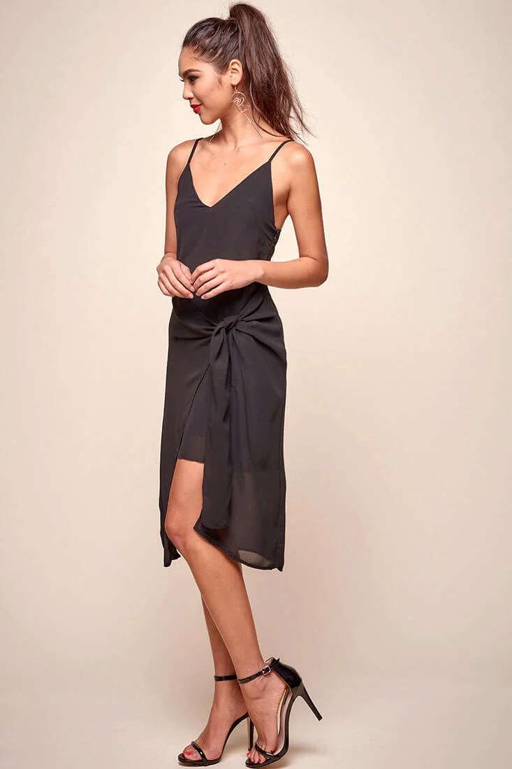 Allyson Waist Tie Slip Dress Black - Image 3