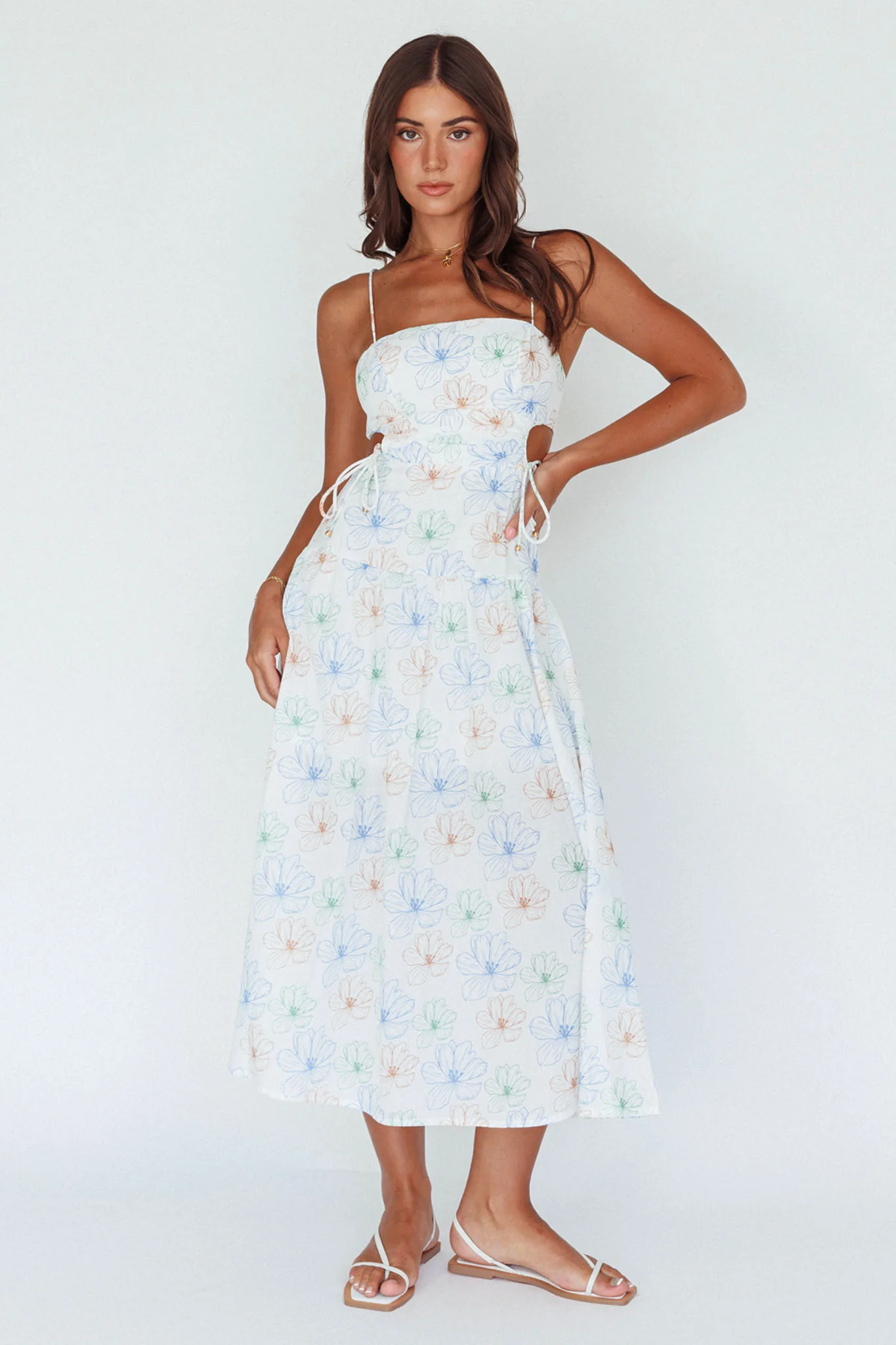 Aloha Cut-Out Waist Midi Dress Floral Blue - Image 3