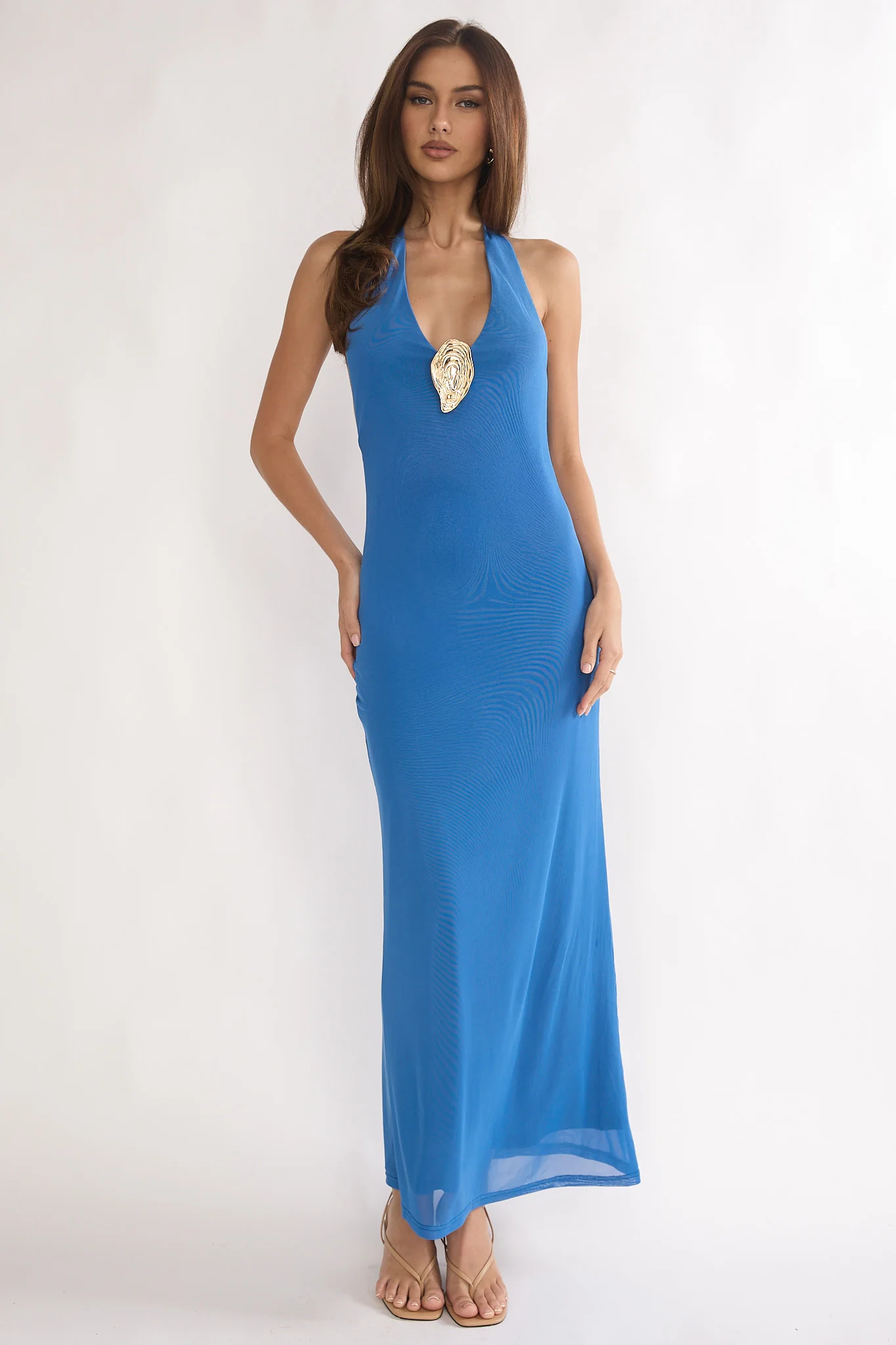 Alouette Backless Halterneck Maxi Dress Blue - Image 2