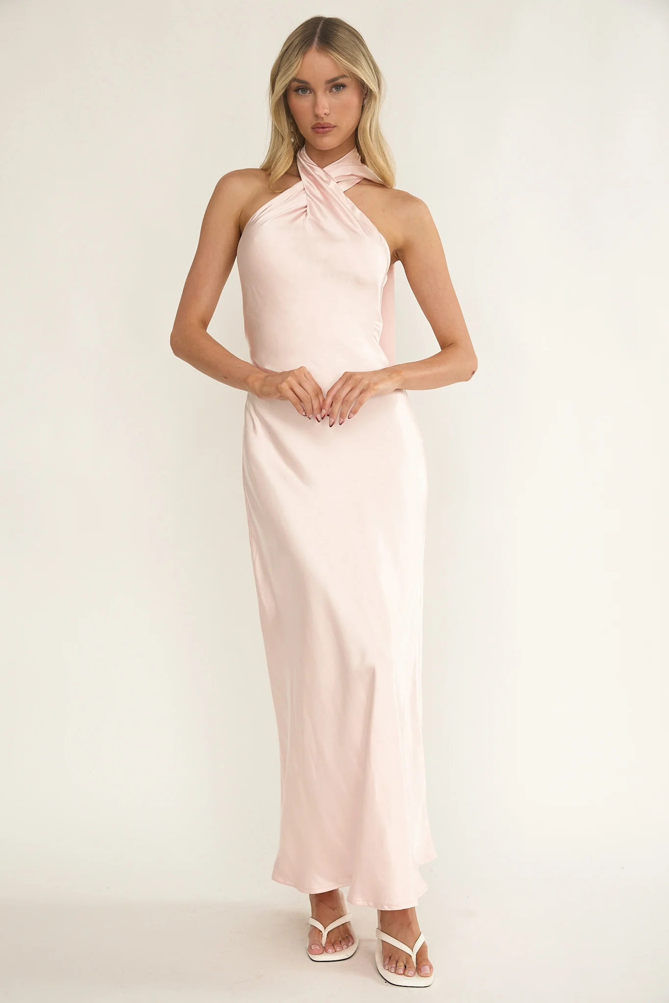 Alvara Crossover Halterneck Maxi Dress Pink - Image 4