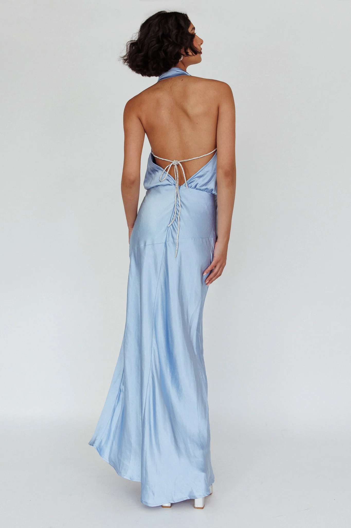 Amalfi Sunset Cowl Halterneck Maxi Dress Sky - Image 2