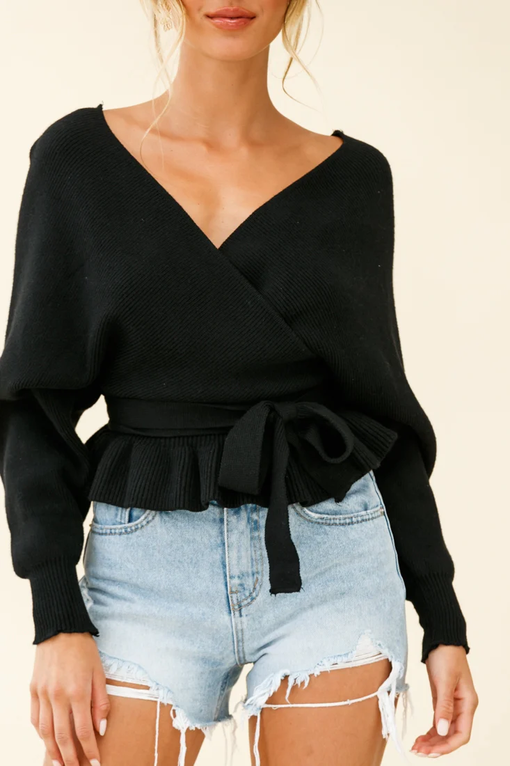 Amara Long Sleeve Knit Top Black - Image 4
