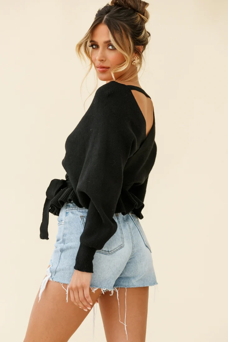 Amara Long Sleeve Knit Top Black - Image 6