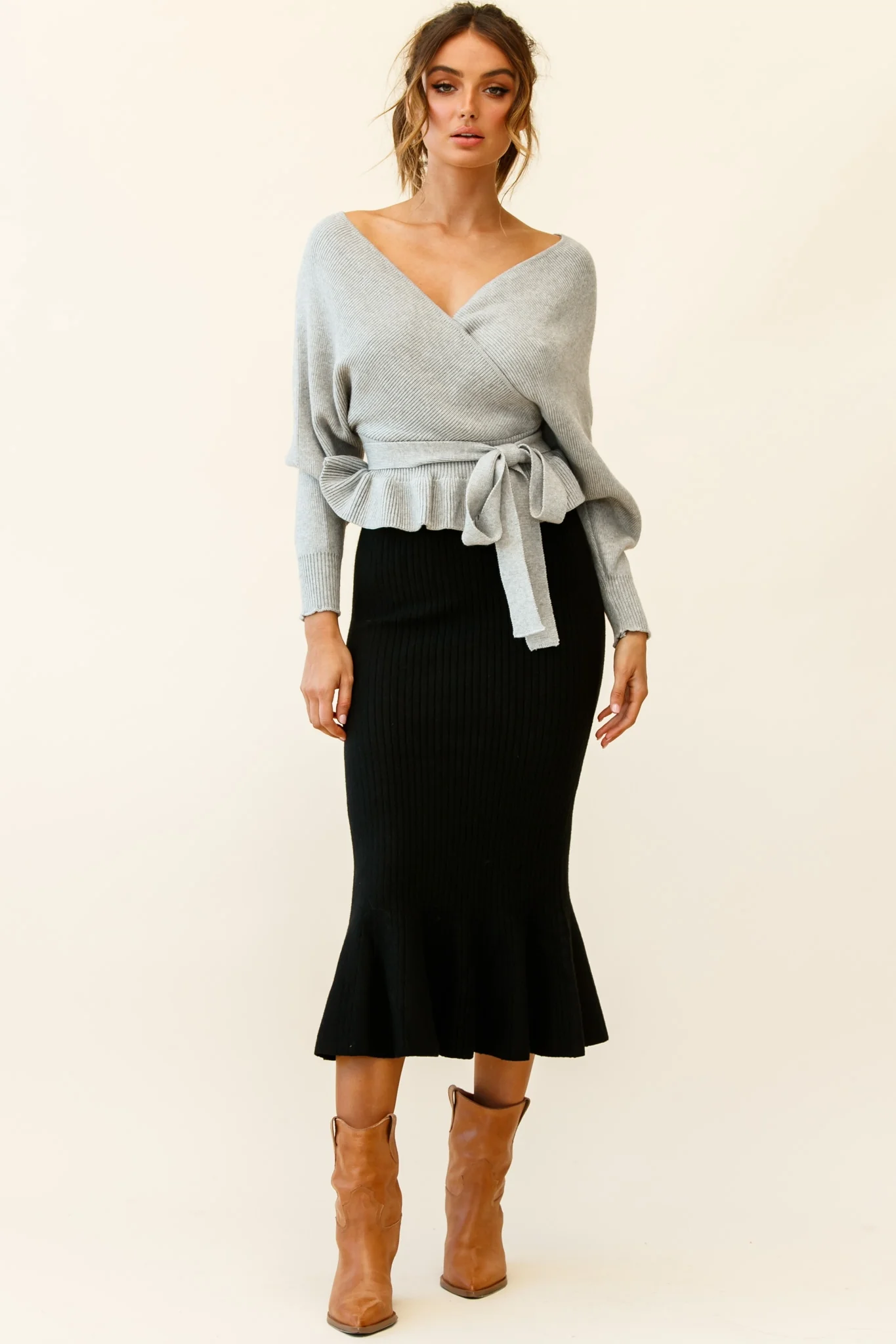 Amara Long Sleeve Knit Top Grey - Image 5