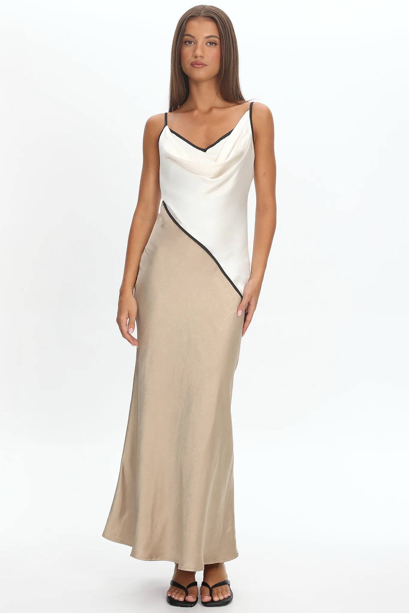 Amarante Cowl Bust Maxi Dress Contrast Oyster - Image 5